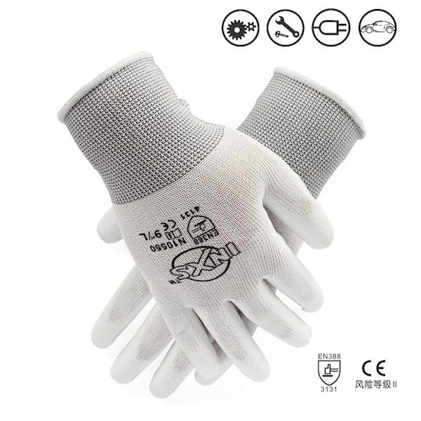 12 Par CE-certifierade Svarta Polyester PU Arbets- och Säkerhetshandskar Mekanikerhandskar Trädgårdshandskar Arbetshandskar EN388 N10550 XL