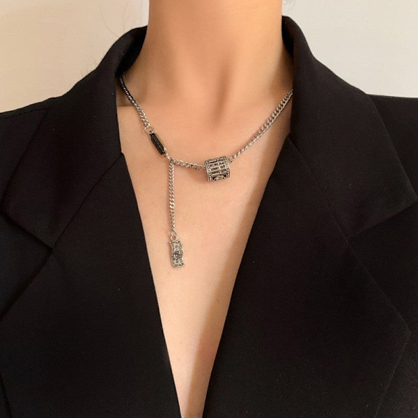 Titaani Teräs Musta Rakkaus Riipus Kaulakoru Korut Riipussetti Koristeelliset Korut 20# silver geometric necklace