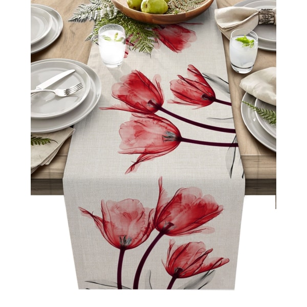 Blå tulipan bordløper for spisebord kjøkkendekor Anti-flekk spisebord duk rektangulær spisebordløper 180-33cm 70-13inch 02