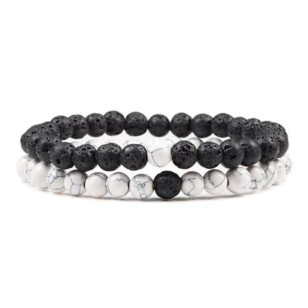 Avstandsarmbånd for kvinner Pararmbånd Klassisk 6mm Naturlig Svart Matt Blå Turkiser Perlearmbånd Herre Smykker set 2