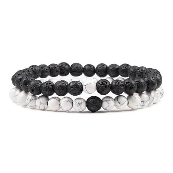 Distansarmband för kvinnor Pararmband Klassiskt 6mm Naturligt Svart Matt Blå Turkos Pärlarmband Herrsmycken set 4