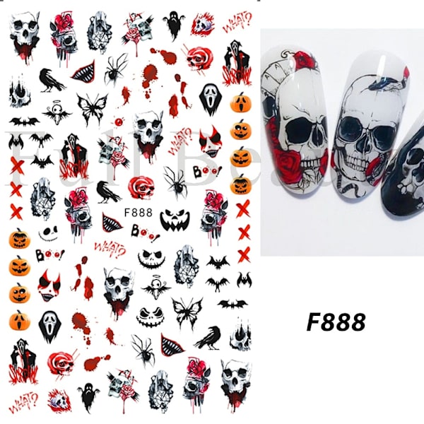 Söta Tecknade Dödskalle Nagelstickers Läskig Halloween Dekoration Spöke Fladdermus Ond Pumpa Sliders För Manikyr Blod Nageldekaler GLF886 F797