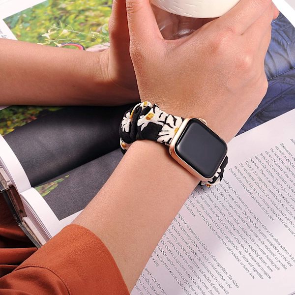 Scrunchie-ranneke Apple Watch -rannekkeelle 44mm 40mm iWatch 42/38mm Joustava Nylon Solo Loop älykäs rannekoru applewatch serie 5 43 SE 6 rainbow 42mm or 44mm
