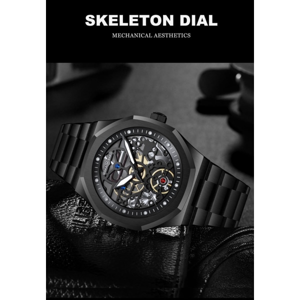 Watch Movement Rostfritt stål med Black Warrior Calendar Waterproof watch 5016G-Y silver steel chain