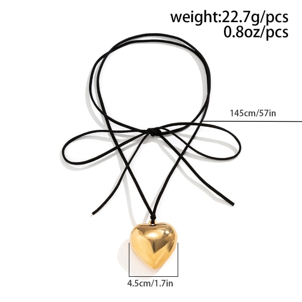 Goth Svart Fløyel Stort Hjerte Anheng Choker Halskjede for Kvinner Elegant Vev Knute Sløyfe Justerbart Kjede Nyttårs Smykker Waxy Thread Silver