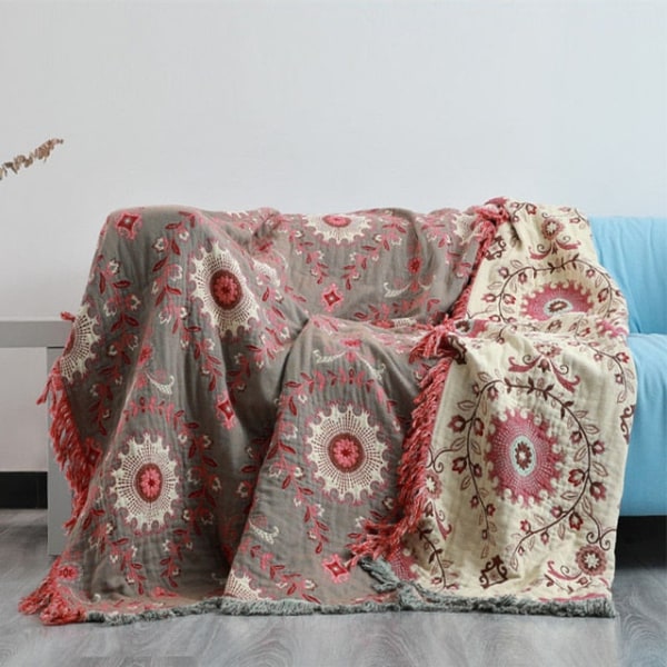 Japansk plaid i bomuld, dobbeltsidet sofabetræk, nordisk sofapude, fritidstæppe, sengetæppe, tynd dyne til alle fire årstider 8 150x200cm