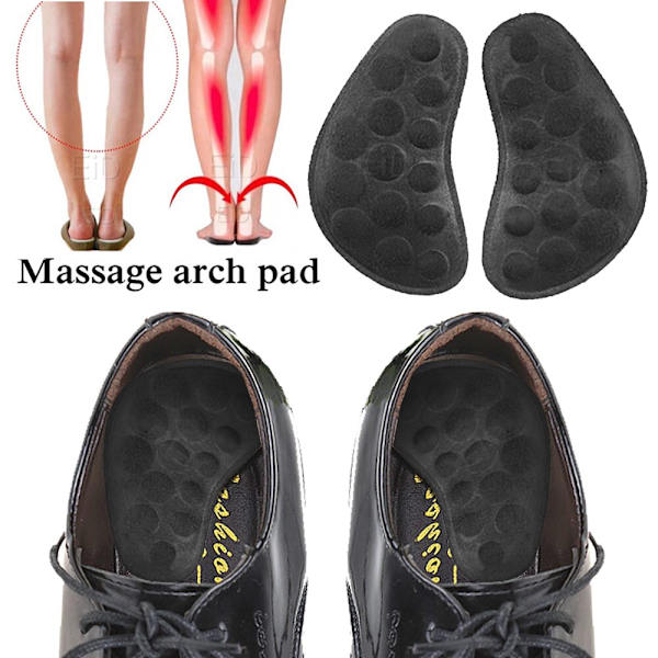 EiD Nytt hålfotsstöd 25mm Ortopedisk innersula Svart Läder ortopediska inläggssulor för Plattfot O/X Ben Korrigerad Skosula inlägg Massage XO pads 1 Pair