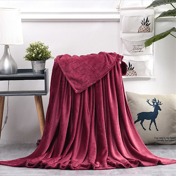 Blødt Varmt Koral Fleece Tæppe Vinterlagen Sengetæppe Sofa Overkast 230Gsm 8 Størrelser Let Tyndt Maskinvask Flanel Tæpper Wine red 180x200cm
