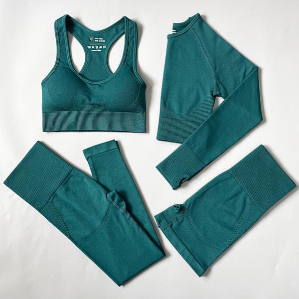 Yoga Set Sömlösa Sportkläder Tränings Sport Leggings+Top+BH Gym Set Kvinna 3Pcs Set Gray M