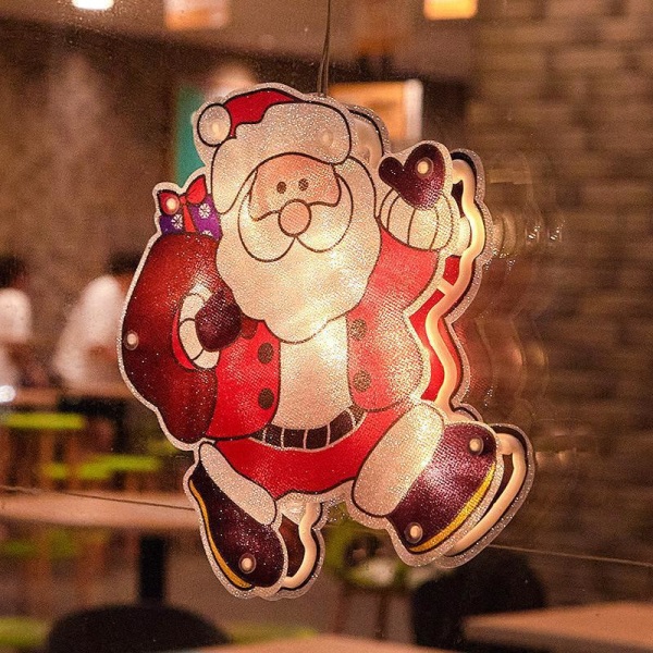 Fönsterhängande Ljusslingor Juldekoration Butik Atmosfär Scen Layout Jul LED Sugpropp Dekorativa Ljus Small Santa Claus [19*17]]
