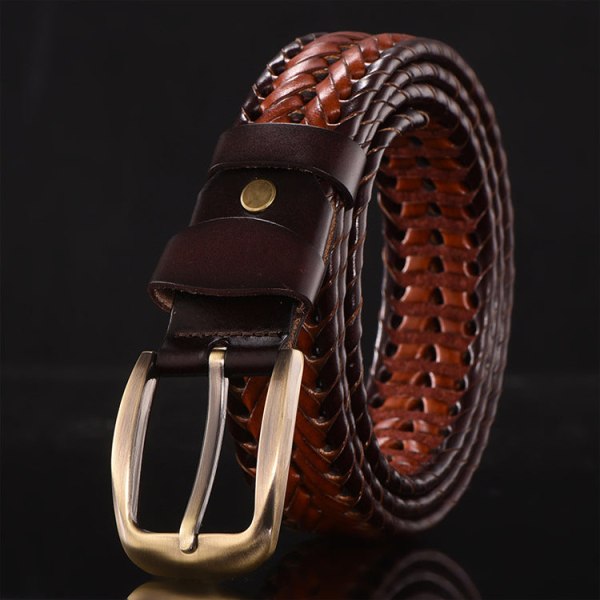 Herre Læderbælte Håndvævet Koreansk Casual Alsidig Simpel Trendy Buksebælte Style D (Wide Brown) 105cm