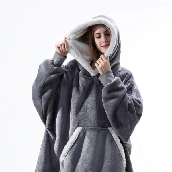 Tæppe med Ærmer Kvinder Oversized Hættetrøje Fleece Varm Hættetrøjer Sweatshirts Kæmpe TV Tæppe Kvinder Hættetrøje Morgenkåbe hmy848 grey One Size