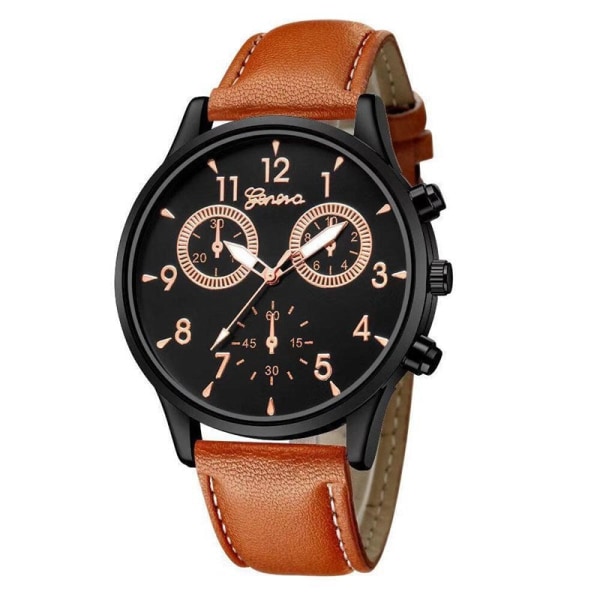 Quartz Watch Enkel Casual Bälte Watch Geneva Watch Herr Black brown belt with Shell