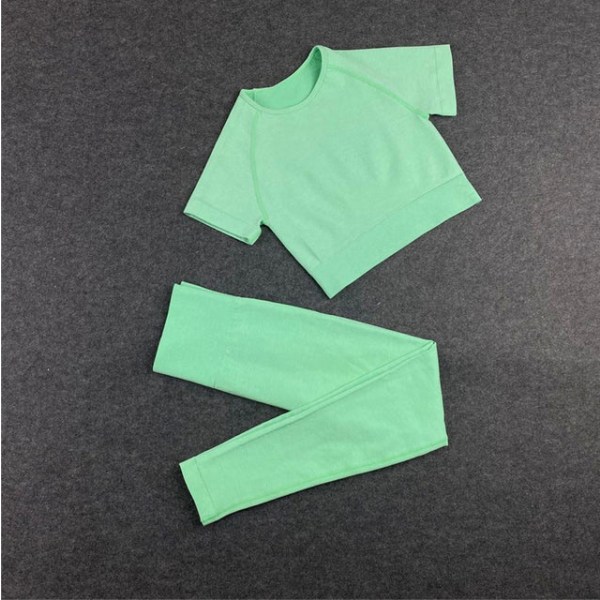 Yoga BH Crop top Sports BH Træningssæt Sømløst Polyester Gymnastiksæt 2pcs Green L