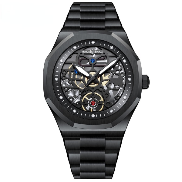 Movement Rostfritt stål med Black Warrior Calendar Waterproof Watch 5016G-H black steel chain