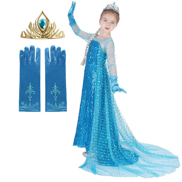 Pigekjole Snedronningen 2 Elsa Børnekostume Cosplay Børn Fødselsdagsfest Tøj Piger Prinsessekostume 5-6T elsa dress