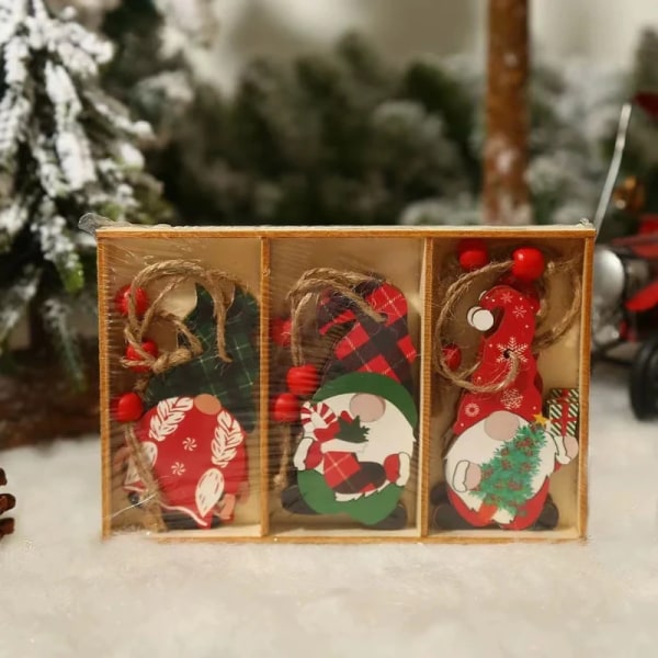 9/12 st Jul Tomte Trähänge Ängel Jultomte Julgranshänge Dekorationer Navidad Gott Nytt År 2024 C-01 (12-piece set)