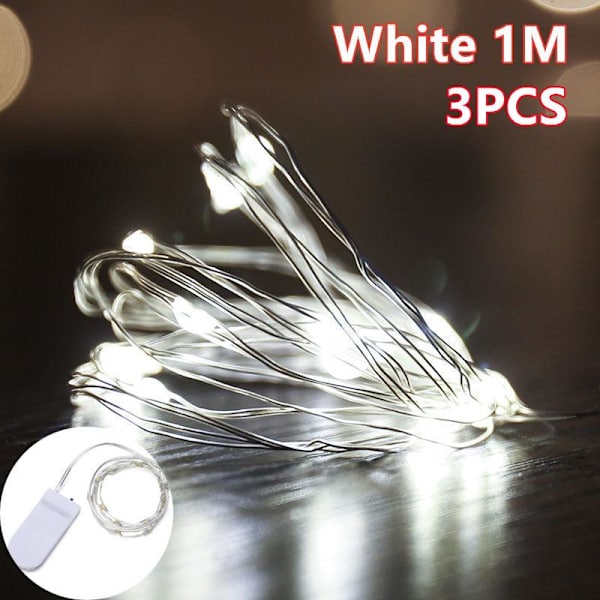 3 STK Stjerneklart Romantisk LED Gardinlys til Juletræ/gave/Hjem/Guirlande/Dekoration White 1M-3PCS