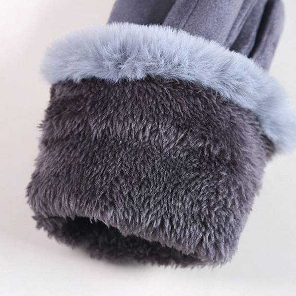 Dam Vinterhandskar Varma Skärm Dam Fur Handskar Hel Finger Vantar Handske Körning Vindtät Gants Hiver Femme Guantes Gray One Size
