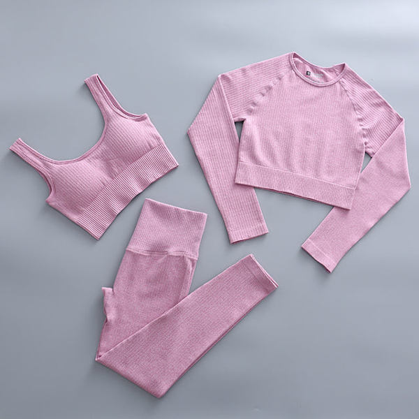 Joogasetti Naisten Kuntosalivaatteet Naisille Korkeavyötäröiset Joogahousut Verryttelypuku Naisten Fitness-vaatteet 3 Pcs Set Pink S