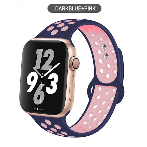 Silikoniranneke Apple Watch -rannekkeelle 44mm 40mm 38mm 42mm Hengittävä urheiluranneke iWatch serie 5 4 3 2 SE 6 -kellon ranneke Navy Pink 42MM or 44MM-M L