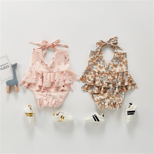 Småbørn Baby Piger Badetøj Dejlig Sommer Blomster-/Citronprint Tanktoppe + Shorts Badedragt Børn Sød 2-delt Badedragt Auburn 18-24 Months
