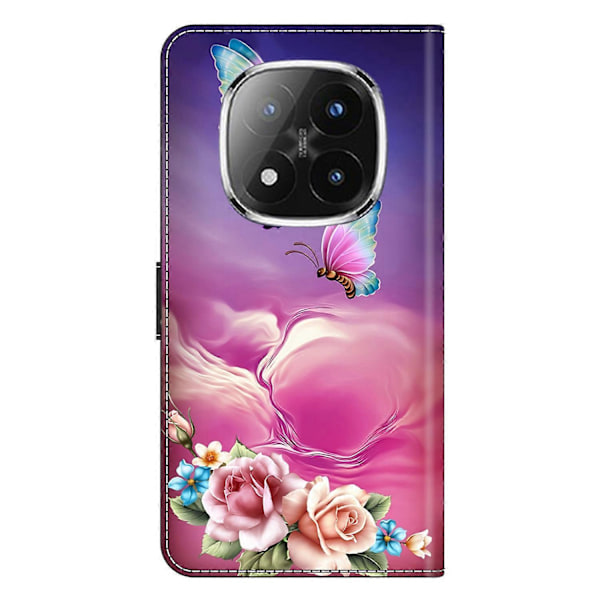 Fodral för Xiaomi Redmi Note 14 Pro+ 5G med kortfack, mönstrad tryckt TPU+PU läder flip telefonfodral Butterfly Flower