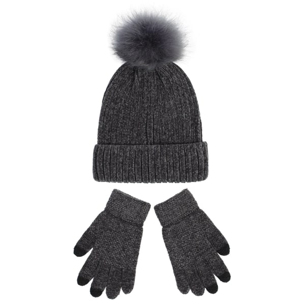 Stickad mössa dam 2023 nya Chenille ull mössa handskar set förtjockad varm fluffig cap höst och vinter Navy blue