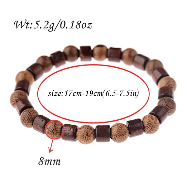 8mm Naturlig Rund Cylinder Træperler Armbånd Mænd Klassisk Elastisk Buddhistisk Bøn Buddha Armbånd Hommes ABJ003-3