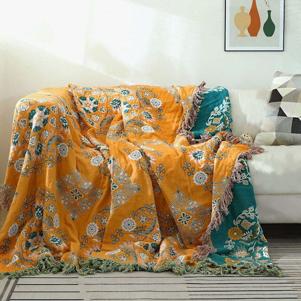 Japansk pläd i bomull, dubbelsidig sofföverdrag, nordisk soffkudde, fritidsfilt, sängöverkast, tunn quilt för alla fyra årstider 3 150x200cm