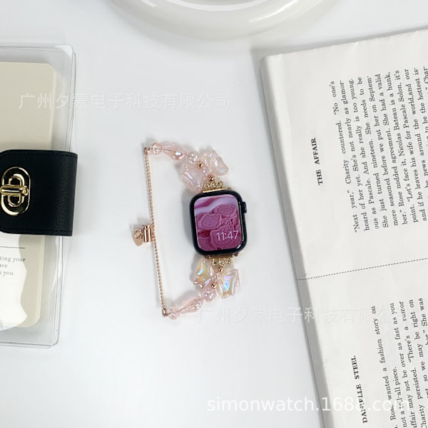 Kellon ranneke Apple Watch iWatch 38/40/41 läpinäkyvä vaaleanpunainen rusetti