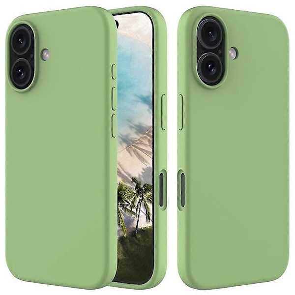 Kompatibelt Skal för iPhone 16, Flytande Silikon, Mjukt Foder, Stötsäkert Telefonskydd LightGreen
