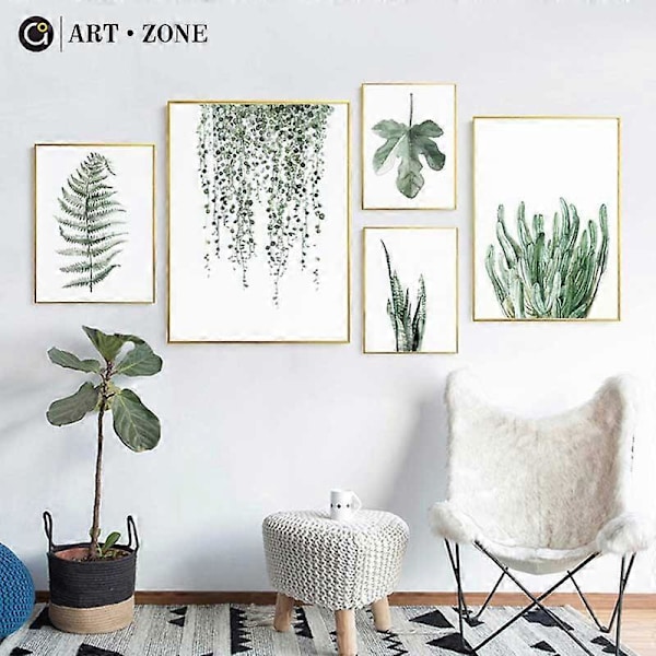 ART ZONE Tropiska Växtblad Canvas Konsttryck Affisch Nordisk Grön Växt Vägg P