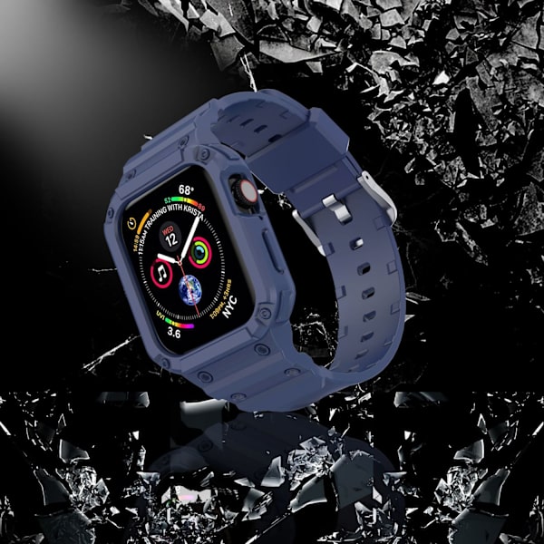Klockarmband för Apple Watch iWatch 42/44/45mm universal mörkblå + silverspänne utan text