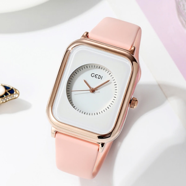 Jelly Farge Enkel Silikon Liten Firkantet Klokke Student Quartz Vanntett Klokke Pink with white plate