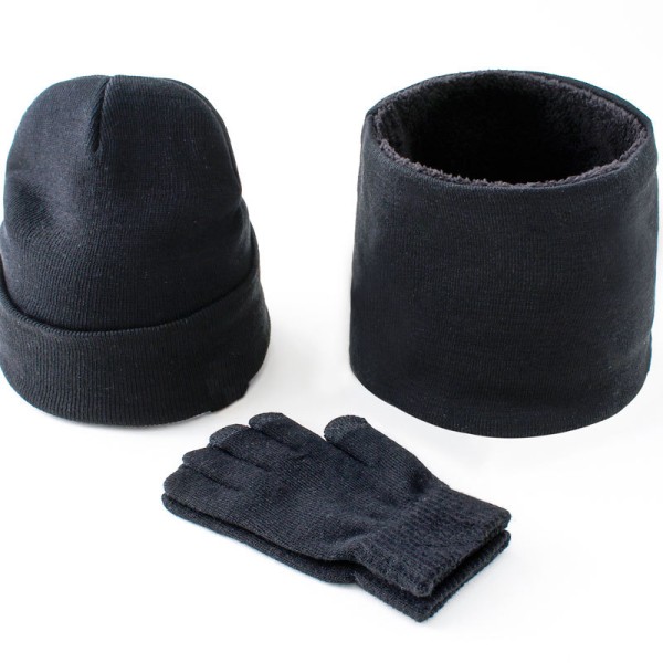 Vinter Ullscarf Förtjockad Varm Stickad Mössa, Halsduk och Handskar Tredelat Set Black