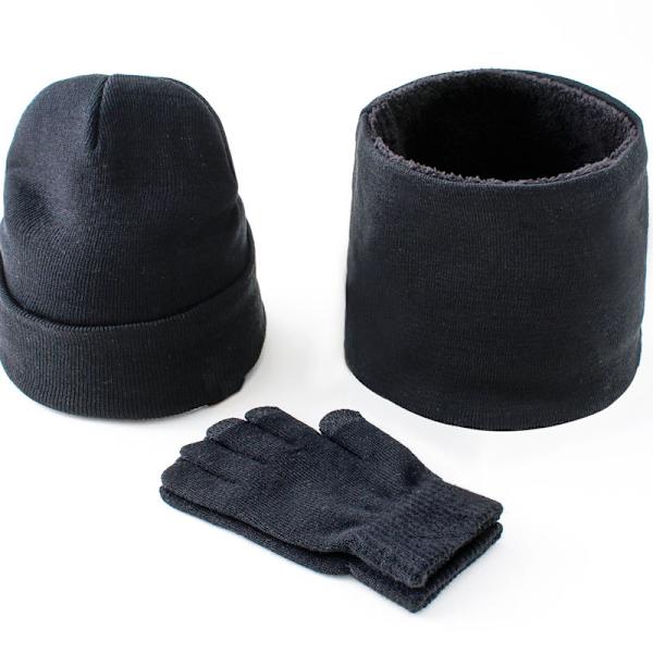 Vinter Ullskjerf Fortykket Varm Strikkelue, Skjerf og Hansker Tredelt Sett Navy blue