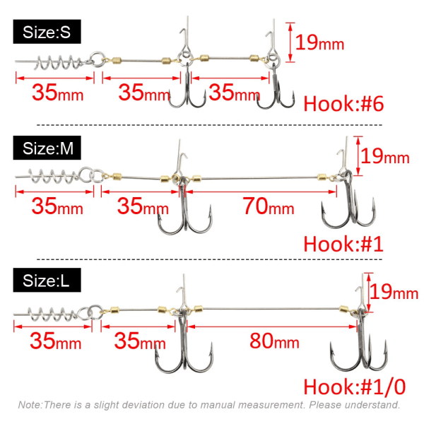 Fishhook Fiskeskruerig Dobbelte VMC Fiskekroge Med Gedde Center Pin Shad Belly Stingers Til Lavtvandsriggning, 1 Stk. Pr. Pakke Size L