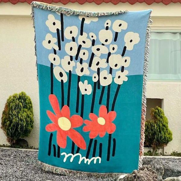Plaid med frynser til sofa, seng, blød, dekorativ, hyggelig, vævet, strikket, varmt sengetæppe, vendbar til stol, sofa, stue daisy 130x160 cm
