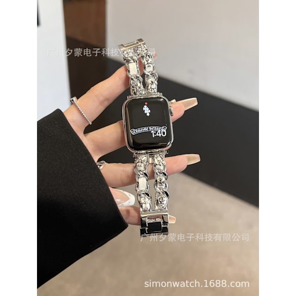 Klockarmband för Apple Watch iWatch 38/40/41 Silverkedja vitt läder
