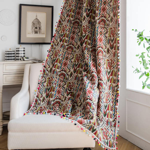Boho Geometrisk Bohemsk Gardin For Soverom Stue Bomull Lin Trykte Dekorative Gardiner med Dusk Hjemmedekorasjon E0014 W150XH280