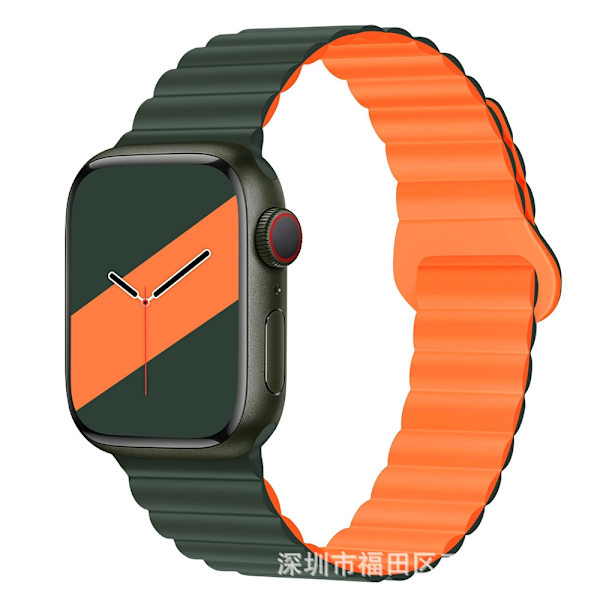 Urrem til Apple Watch iWatch 42/44/45/49mm mørkegrøn med orange