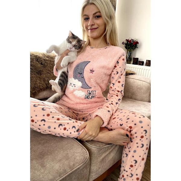 Dam Säsongsbetonad Bomullskammad Pyjamas Set med Ärm - Vinterpyjamas - Mjuka och Bekväma Dammpyjamas Gray XL