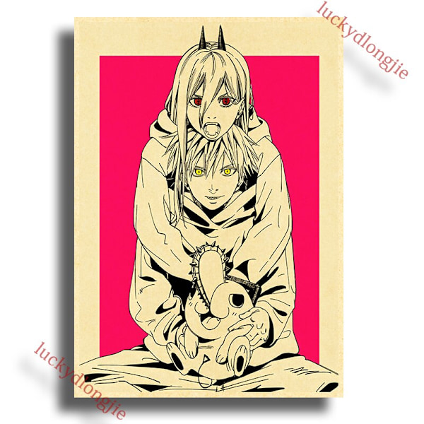 Chainsaw Man Anime Affisch Retro Kraftpapper Vintage Heminredning Målning Vardagsrumsbild Gåva Väggdekaler Caféinredning Konst Vägg 42X30cm(A3) 13