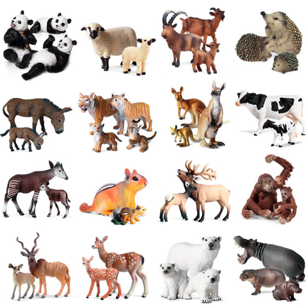 Vilde Dyremodel Legetøj Dekoration Solid Tiger Løve Flodhest Næsehorn Elefant Panda Ko Sæt Børnelegetøj Solid brown bear model (3 sets)