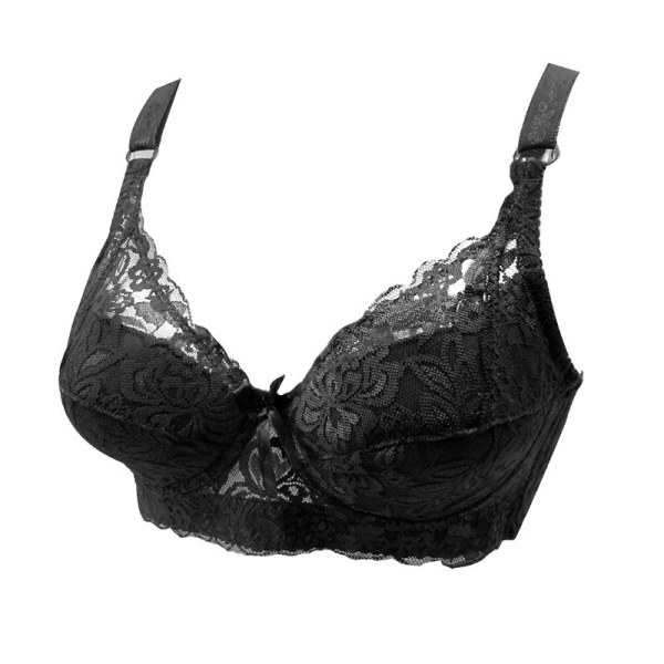 Dame Broderi BH Anti-hæng Samlet BH Bøjle Åndbar Justerbar BH Push-up BH'er Plus Størrelse 80B-105D Black 36/80