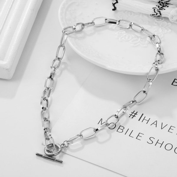 Tykk Kæde Toggle Lås Halskæder Blandede Sammenkædede Cirkel Halskæder til Kvinder Minimalistisk Choker Halskæde Hot Smykker IPA0402
