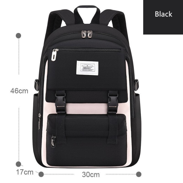 Skolväska, gymnasieväskor för flickor, student, många fickor, vattentät skolryggsäck, tonårsflicka, högkvalitativ campusryggsäck Black Backpacks