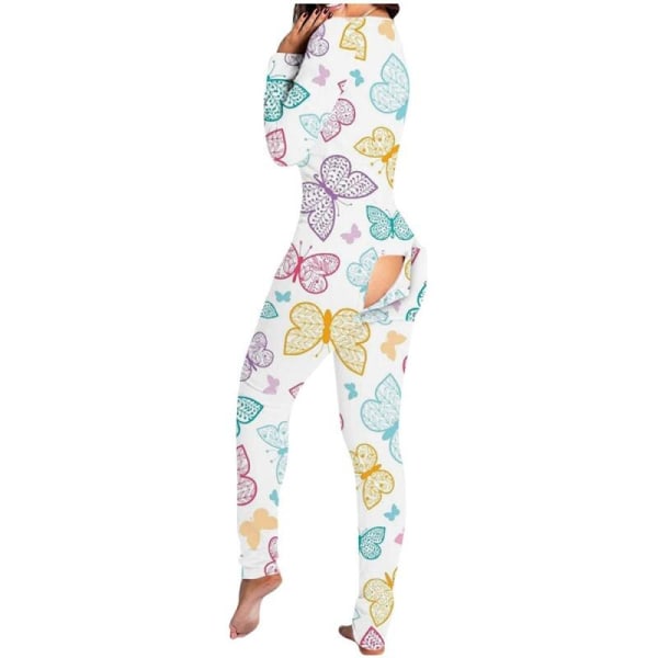 Sexet Print Dame Onesies Sleep Jumpsuit Langærmet Dyb V-Hals Bodycon Pyjamas Jumpsuit Rompers Nattøj 04 L