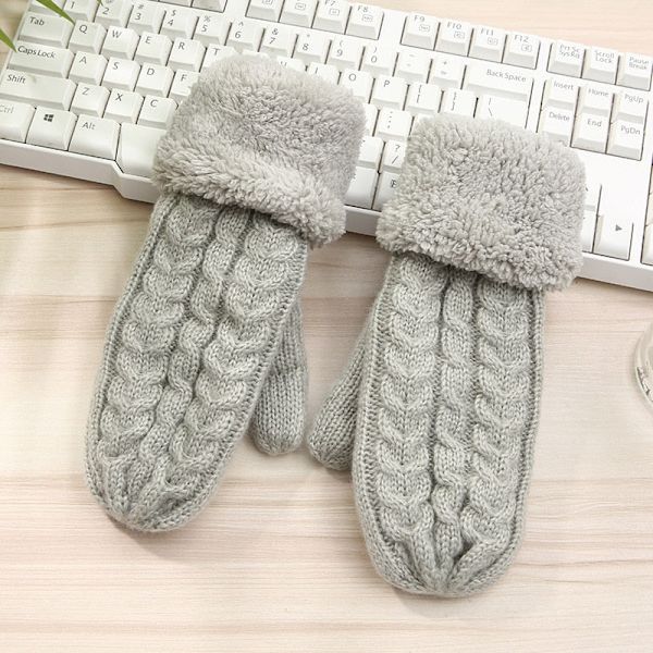 Naisten neulotut palmikkokukkakuvioiset lapaset talveen, naisten villa- ja kashmirsekoitteiset paksut ja lämpimät kokosormihanskat N508-Dark gray One Size